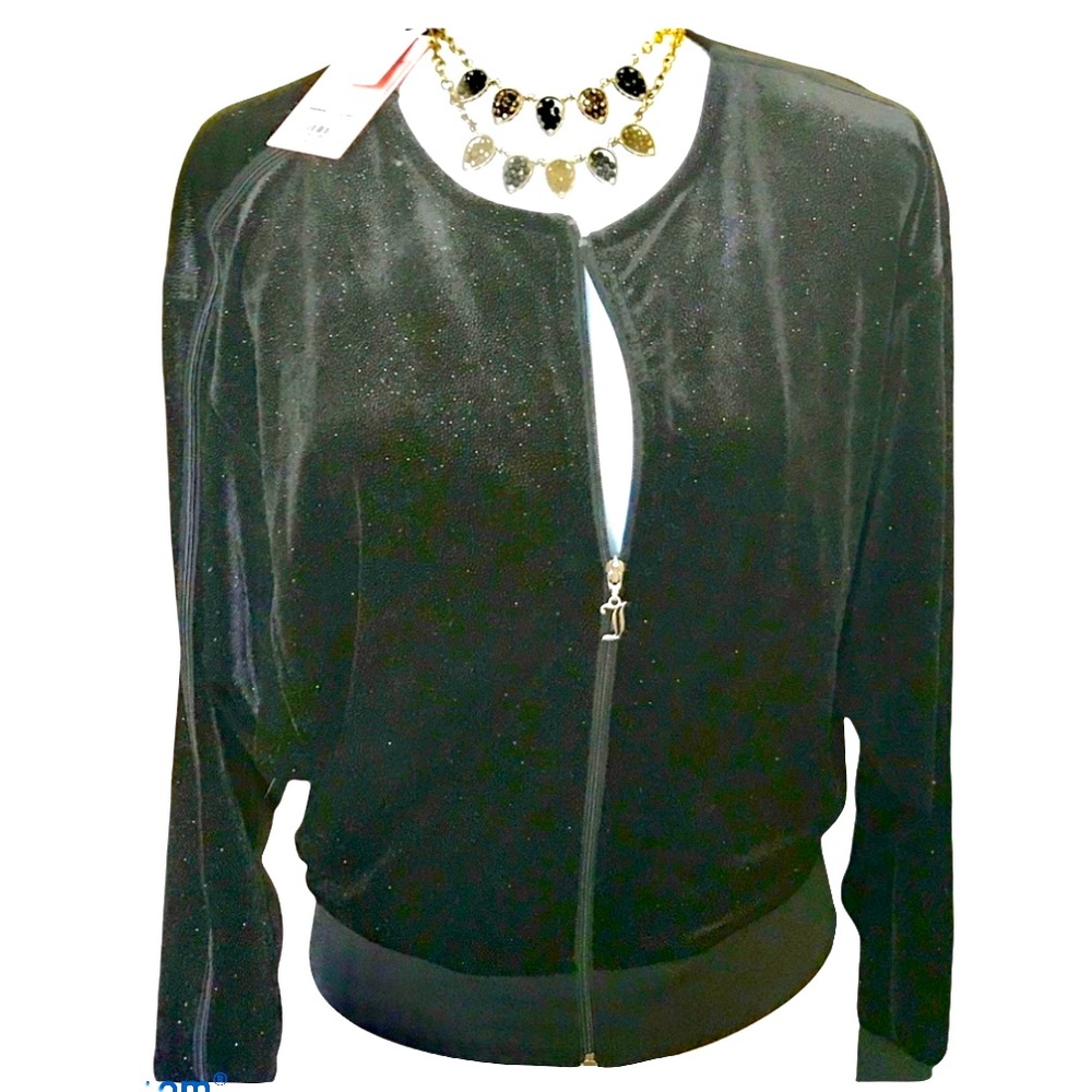 NWT Juicy Couture Black glittery zip jacke…